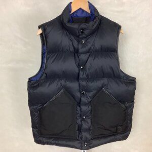 Coach Men's Black Blue Reversible Leather Trim Down Insulated Puffer Vest L